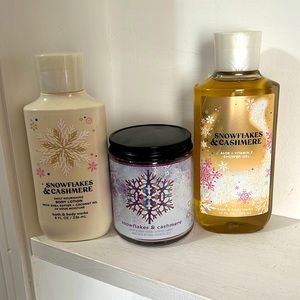 Bath &Body Works Snowflakes & Cashmere Set Shower GelBody Lotion Scented Candle